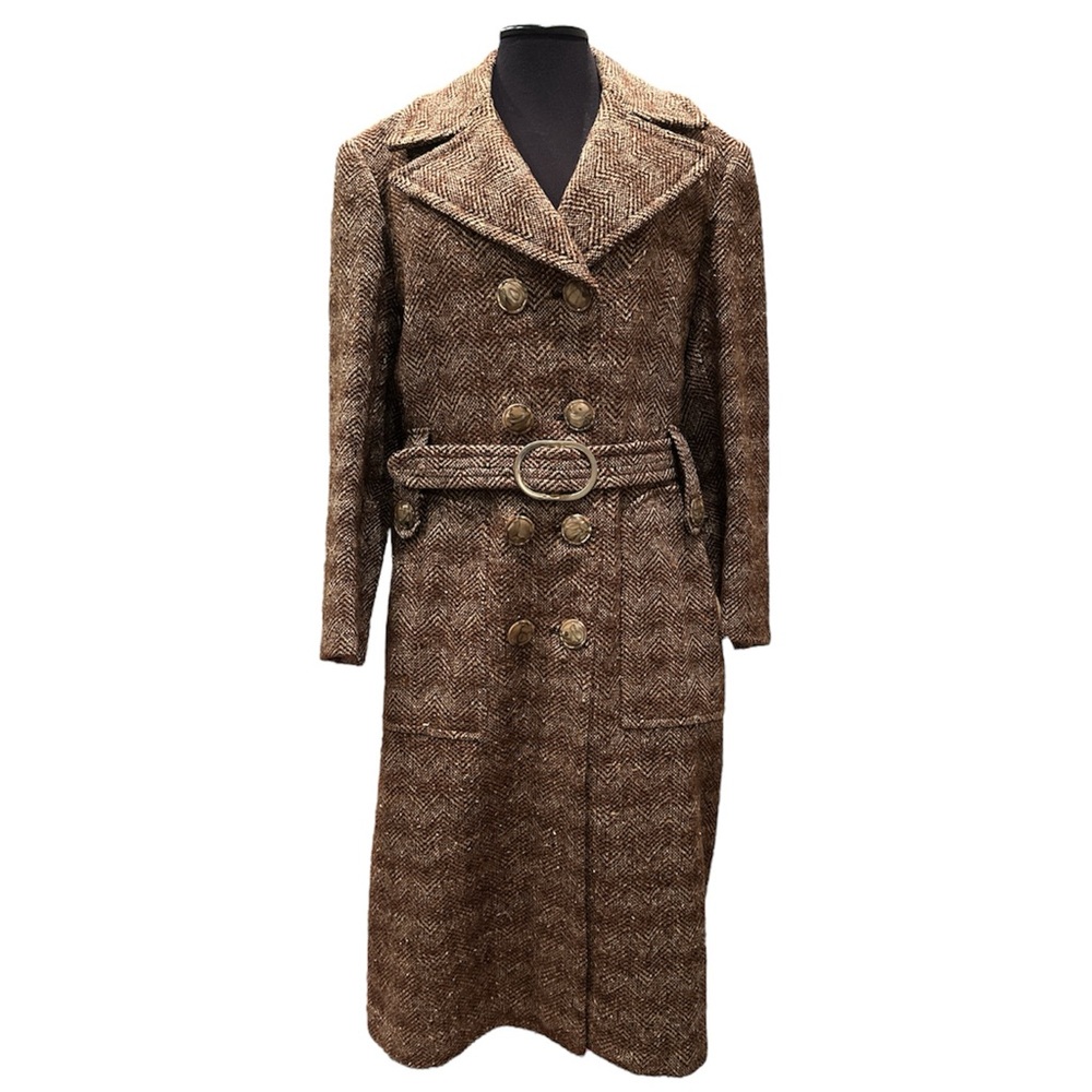 Vintage Custom Tailored Handmade Herringbone Tweed Double Breasted Coat - Picture 3 of 14
